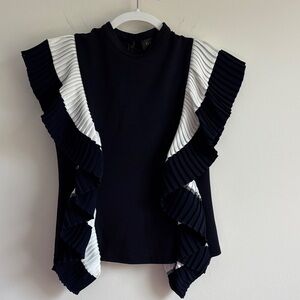 Gracia Navy and White Ruffle Top